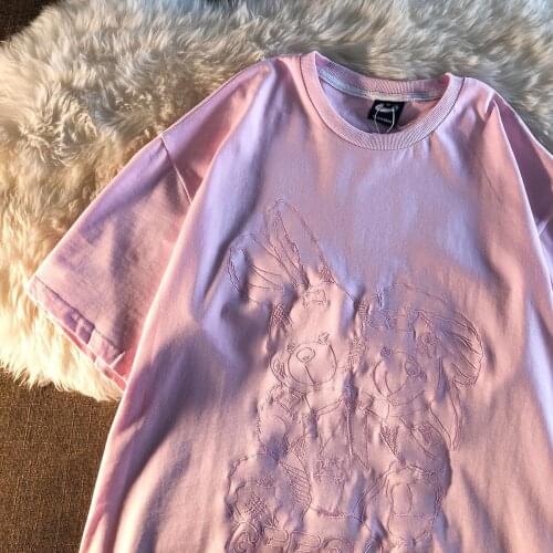 Cotton Bunny Embroidered Short-sleeved T-shirt Female Loose 2021 New Student Korean Couple Shirt for Women