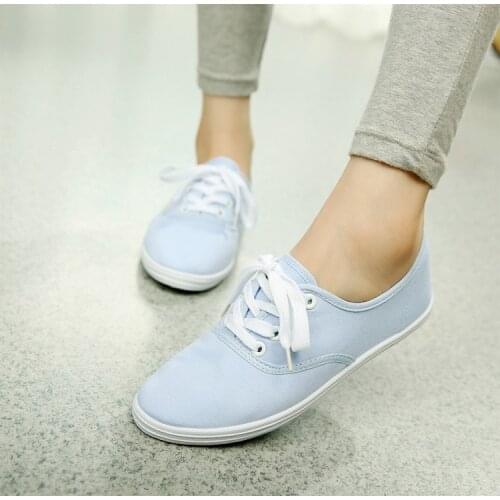 Women Canvas Shoes Lace Up Casual Vulcanize Shoes Woman Flats White Shoes Breathable shoes Ladies Espadrilles Big Size 35-42