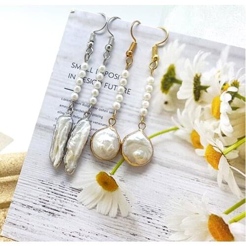 Korean Fashion Retro Earrings Irregular Natural Freshwater Pearl Earrings for Women Long Tassel New Drop Earring Fashion Jewelry