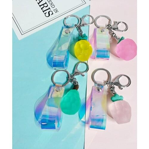 Creative Fruit Geometric Face Pendant Strawberry Apple Key Chain Ladies Bag Decoration Small Jewelry Men Car Key Ring Jewelry