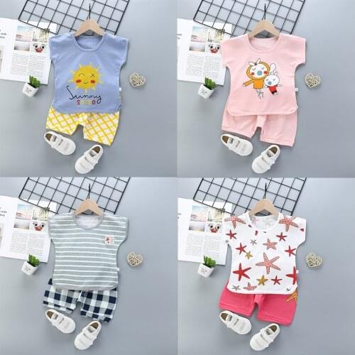 Fashion Baby Suits Baby Clothing Set For Boys Girls Cute Summer Cartoon Clothes Set Cotton Top+Shorts Kids Clothes Outfits JYF
