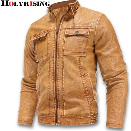 Holyrising 6XL Mens retro stand collar leather jacket mens autumn and winter PU leather jacket Motorcycle Jacket Biker coat