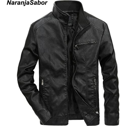 NaranjaSabor Mens Leather Jackets 5XL Stand Collar PU Jacket Mens Motorcycle Leather Coat Casual Slim Fit Mens Brand Clothing