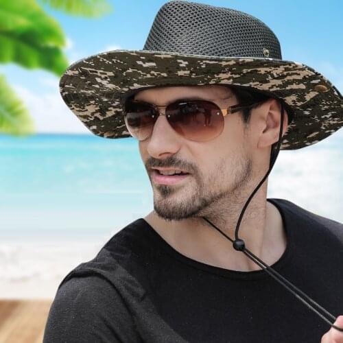 Mens Outdoor Sun Hat Wide Brim Male Summer Camouflage Sun Cap Fisherman Travel Sun Hat Sunhat Mountain Fishing Cap B-8285