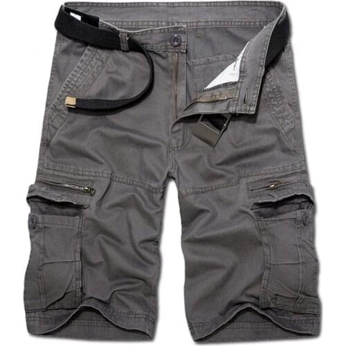 Men Casual Solid Color Breathable Multi Pockets Short Cargo Pants Beach Shorts