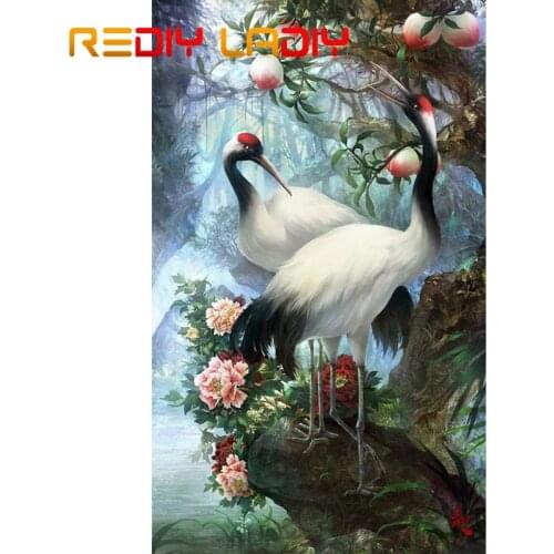 DIY Beaded Embroidery Kits Cranes Love Peach Needlework High Quality Beads Partial Crystal Beaded Cross Stitch Hobby & Crafts