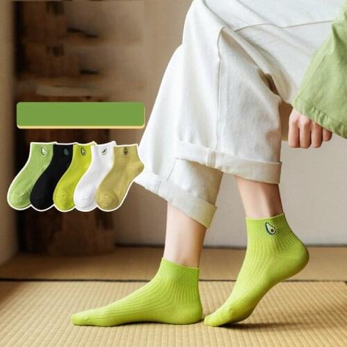 Women Solid Avocado Socks Casual Joker Cotton Short Socks Ladies Fruit Print Concise Korean College Style Breathable Sox Trendy