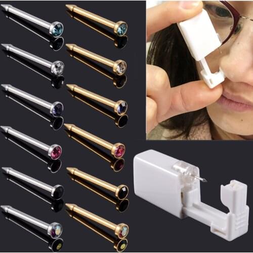 1Pc Disposable No Pain Safety Sterile Ear Nose lip Piercing Unit Tool Stud Body 2mm Gem Nose Stud Piercing Machine