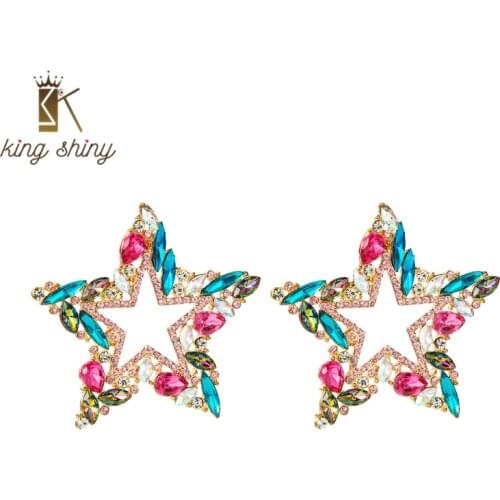 King Shiny Exaggerated Multi Color Crystal Star Stud Earrings Luxury Gem Diamond Statement Earrings Female Party Jewelry Brincos