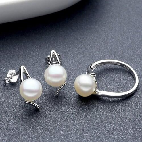 Natural pearls Earring and ring fine jewelry set in 925 sterling silver for women girls high quality fashion style big promotion