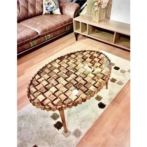 Modern OzdenWoodHomeDoğal Tree Medium Coffee table Solid Ellipse Oval Milano Series coffe table