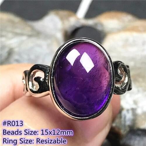 Top Natural Purple Amethyst Quartz Crystal Ring Jewelry For Womam Man Healing Oval Gift Beads Silver Stone Adjustable Ring AAAAA