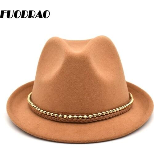 FUODRAO High Quality Wool Fedora Hat Unisex Wide Brim Hats Women Autumn Winter Popular Headwear Cowboy Hats Men F38