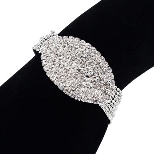 YFJEWE Oval Shape Full Rhinestone Multilayer Luxuly Elegant Silver Color Charm Bracelets Women Love Bracelets Wedding Prom B190