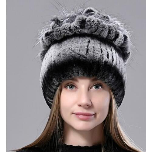 Winter Hats for Women Flower Rex Rabbit Fur Hat Hand Sewn Knitted High Quality Elegant Female Natural Fur Hats