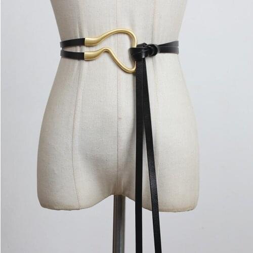 New Design Irregular Vintage Buckle Knot Belts For Women Asymmetry DIY Knotted Waistbands Long Soft PU Leather Waist Seal Girl