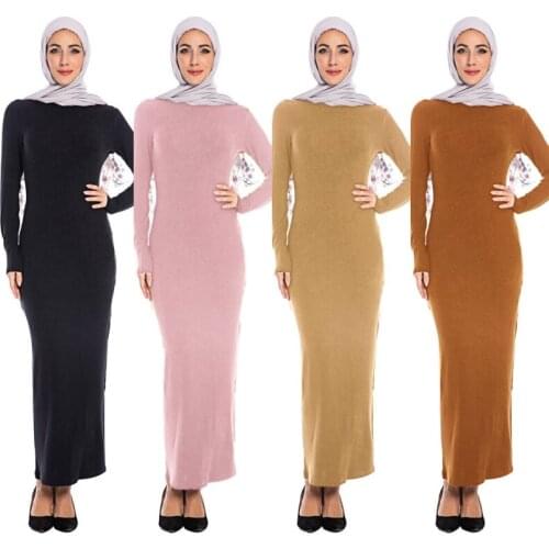Muslim Bodycon Abaya Women Long Sleeve Stretch Sheath Dress Maxi Islamic Pencil Robes Turkey Kaftan Party Kaftan Casual Vestidos