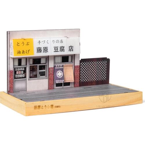 1/32 Initial D AE86 Alloy Diecast Car Model Toy Fujiwara Tofu Shop Garage Scene Model Car Display Base With USB Light Boys Gifts