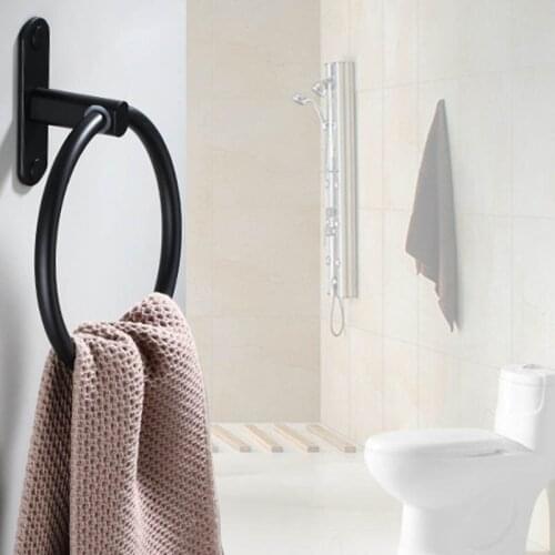 1Pc Matte Black Aluminum Towel Holder Modern Bathroom Round Towel Rack Wall Mounted Towel Rings Home Hotel Bathroom Accessories