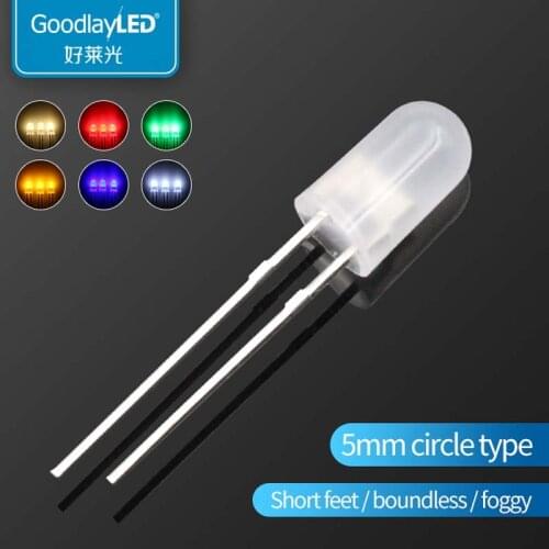 1000pcs/Bag LED light emitting diode F5 / 5mm Round Head short foot boundless fog white light red blue green yellow straight