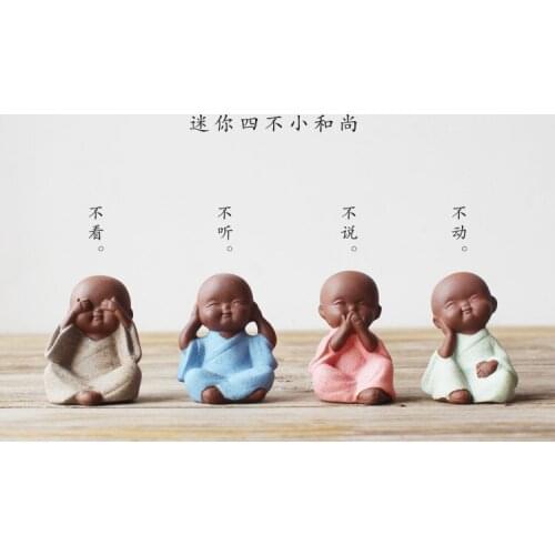 4PCS # TOP Marvellous ART # Spiritual realm OFFICE home CHAN DAO Little Monk sand-fired kiln porcelain pottery ceramic ART