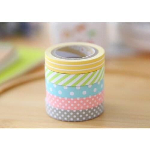 5pcs Color rainbow point Adhesive Tape for Scrapbooking DIY Craft Sticky Deco Masking Japanese Paper Washi Tape