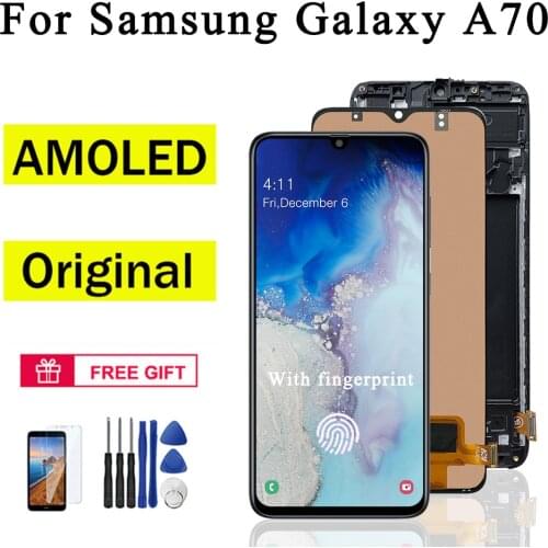 AUMOOK 100% New Original AMOLED LCD for Samsung Galaxy A70 LCD Display with Frame for Samsung A70 LCD Screen Touch Assembly
