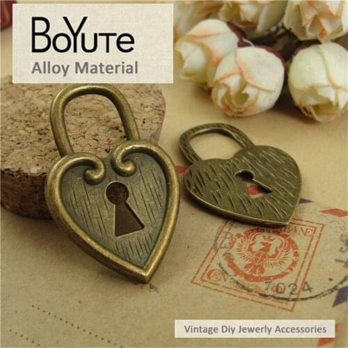 BoYuTe (40 Pieces/Lot) 25*40MM Antique Bronze Plated Metal Heart Lock Charms Pendants for Necklace Diy Jewelry Making Findings
