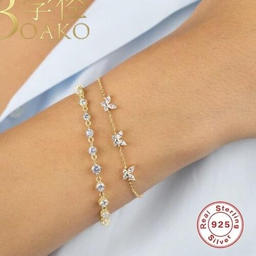 BOAKO Butterfly Bracelet For Women Charm Bracelets 925 Sterling Silver Chain Cheville For Girl Jewelry Silver Bracelet Cheville