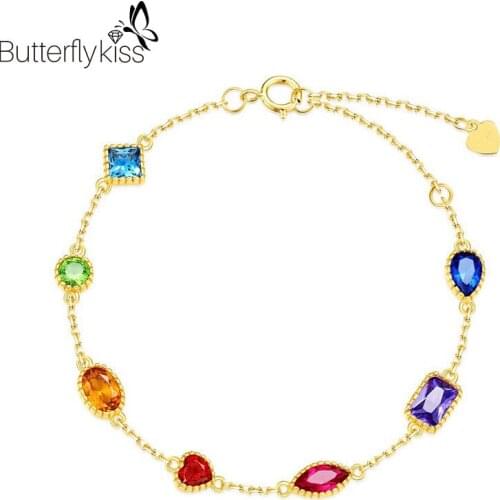 BK Vintage Real S925 Bracelets For Women New Design Colored Diamond Zircon Elegant Fine Jewelry Personality Creative Gifts