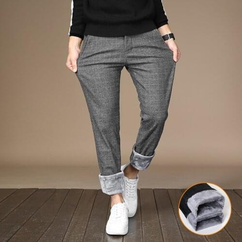 Pants Winter Men Fleece Classic Warm Thick Hot Autumn Straight Stretch Male Trousers Cotton Solid Casual Zipper