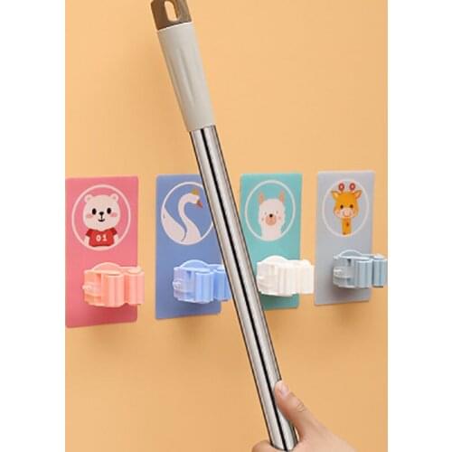 Mop Broom Holder Self Adhesive Heavy Duty Mop Wall Mounted Clips Hangers Broom Storage Rack Hooks Tidy Clamp Organizer Tool