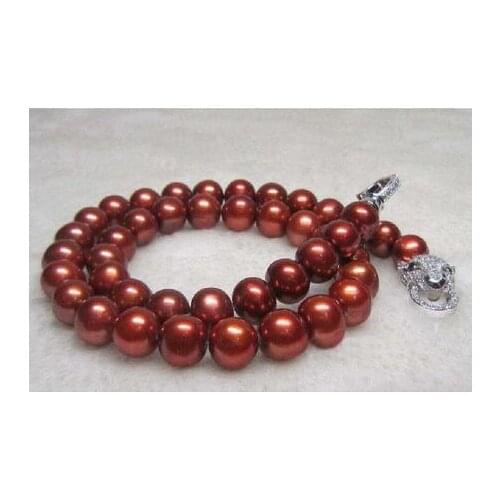 Elegant 9-10mm south sea round wine red pearl necklace 18inch 925s KKK
