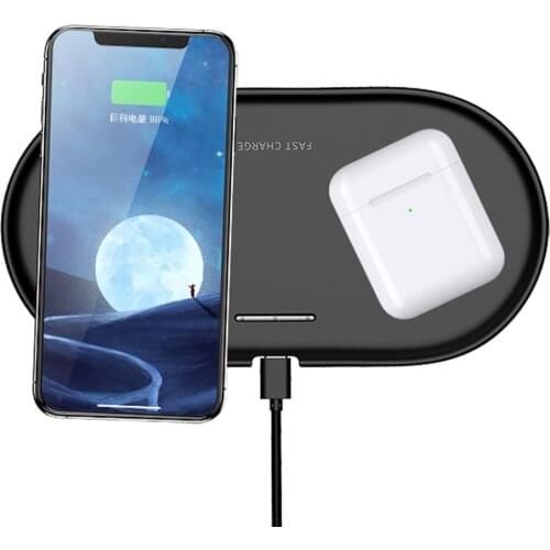 QI Wireless Charger Dock Station For Apple Airpods 2 iPhone 8 8Plus X XS XR Xs 11 Pro Max Samsung S10 Pixel 4 XL Double Charging