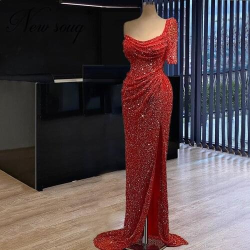Customized Red Crystals Evning Dresses 2021 Vestidos De Festa Formal Dubai Design Party Gowns Long Prom Dresses Evening Wear