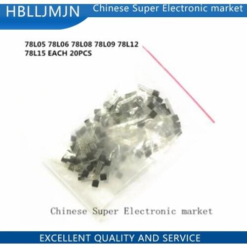 120pcs 78L05 78L06 78L08 78L09 78L12 78L15 6values each 20pcs Transistor package Assorted Kit