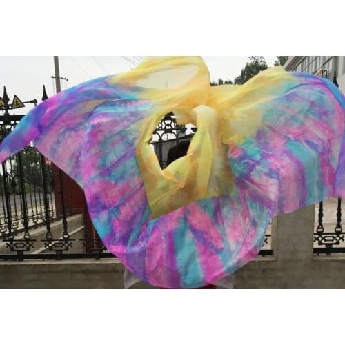 Bellydance Costume Accessory Tie Dye Belly Dance Silk Veils 250*114cm Stage Performance Props Super Light Colorful Free Shipping