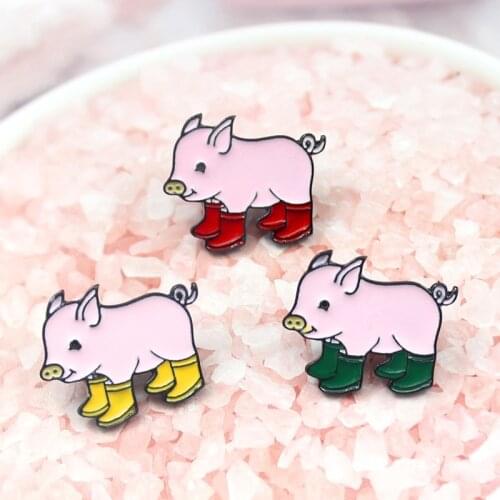 Cute pigs wear rain boots three colors optional animal pet brooch parents give children gifts reward accessories denim trend