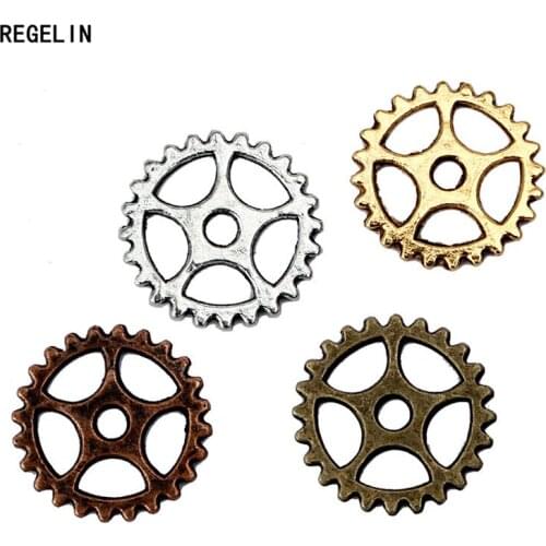REGELIN Fashion Punk Wheel Gear Antique Double Hole Charms Pendant Fit Retro Necklace DIY Jewelry Making 50pcs/lot 15mm
