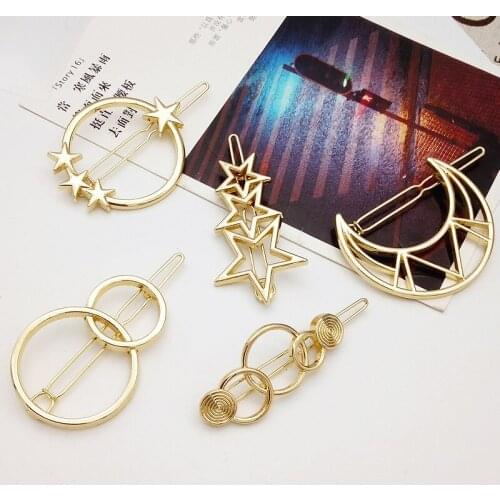Fashion Woman Hair Accessories Triangle Hair Clip Pin Metal Geometric Alloy Hairband Moon Circle Hairgrip Barrette Girls Holder