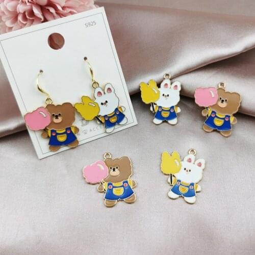 MuhNa 10pcs Alloy Cartoon Animals Enamel Charm For Jewelry Making Cute Marshmallow Bear Bunny Earring Pendant Diy Design Charms