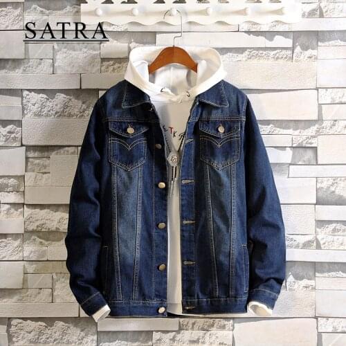 SATRA 2021 New Arrival Head Printing Cowboy Ripped Distressed Jeans Jacket Men, Mens Fashion Casual Denim Jacket coat