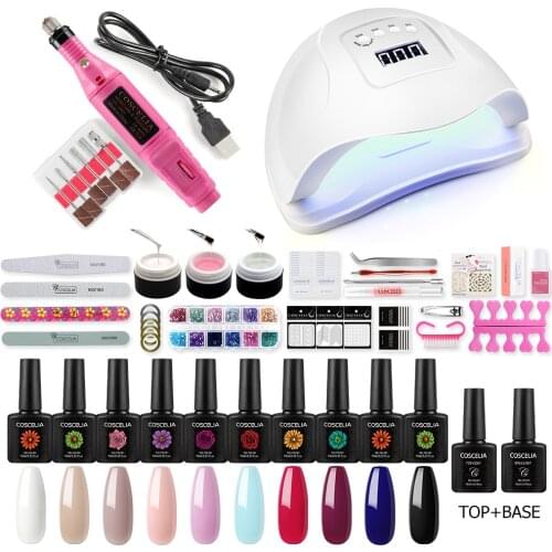 Nail Set With UV LED Lamp Electric Nail Drill Machine Soak Off Gel Varnish Polish Kit Nail Art Tools All For Manicure Set