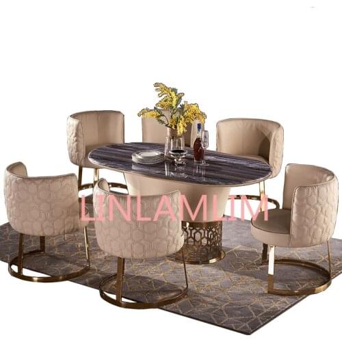 Dining table set comedor sillas de comedor стол обеденный mesa comedor muebles de madera mesa + 6 chairs marble stainless steel