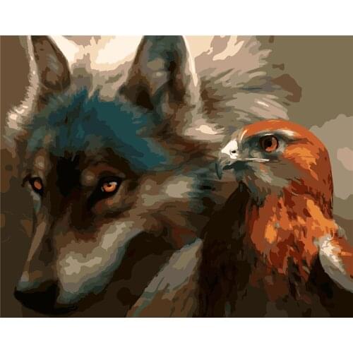 Wolf And Eagle Paint By Numbers For Adults Kids Lip Coloring Kit Drawing On Canvas Wall Art Handpainted Home Decor Diy Gift