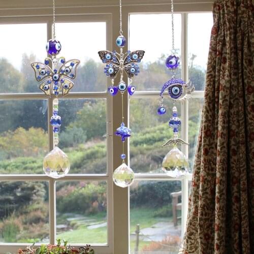 Butterfly Devil Eye Butterfly Pendant Crystal Wall-mounted Lucky Charm Rainbow Maker Dream Catchers Home Decor Accessories Tools