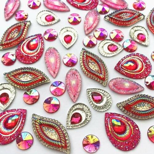 FANCY Fuchsia Pink Red AB Sewing Stones and Crystal for Crafts Crystal Rhinestone Stone Drop Round Leaf Strass Stone for Wedding