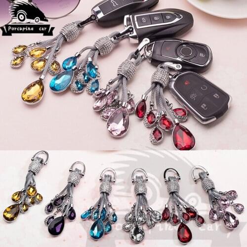 The New Creative Crystal Teardrop Goddess Car Key Chain Key Strap Auto Accessories For Women 2018 High End Gift