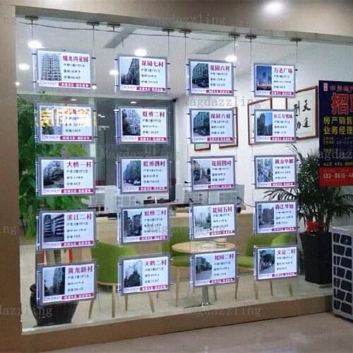 Landscape Acrylic Frame LED Window Display Panel System Kits A3 Single Side Hanging Light Pocket for Real Estate Agent(20PCS/lot
