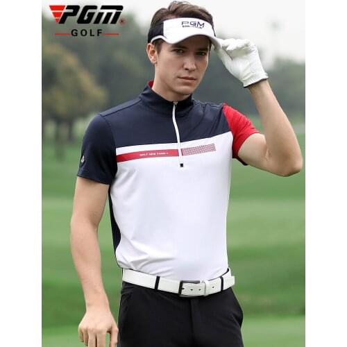 PGM 2020 new summer golf clothing mens zipper Collar stitching short-sleeved t-shirt breathable Quick Dry Sportswear tops Men